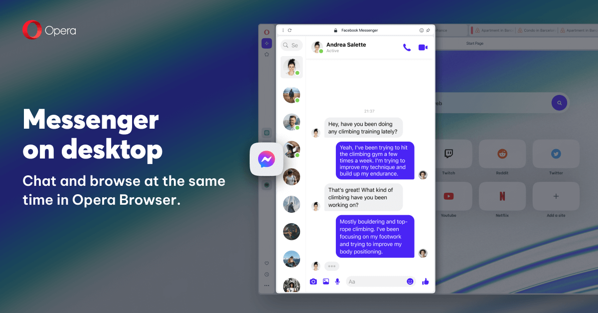 Opera Mini Facebook. Messenger in Opera