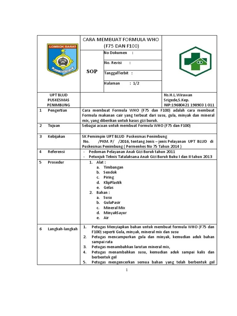 Cara Membuat F. Sop Cara Membuat F 75 Dan F 100