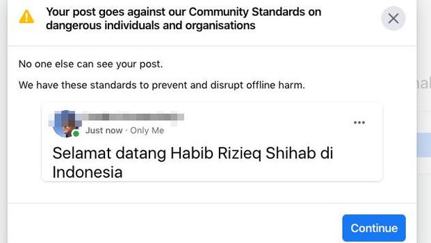 Facebook Blokir Habib Rizieq. Postingan Terkaiat Habib Rizieq Diblokir Facebook, Warganet