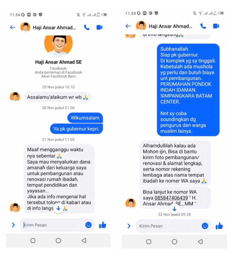 Temukan Akun Saya Fb. Nama Gubernur Kepri H. Ansar Ahmad Dicatut di Akun FB, Kabid