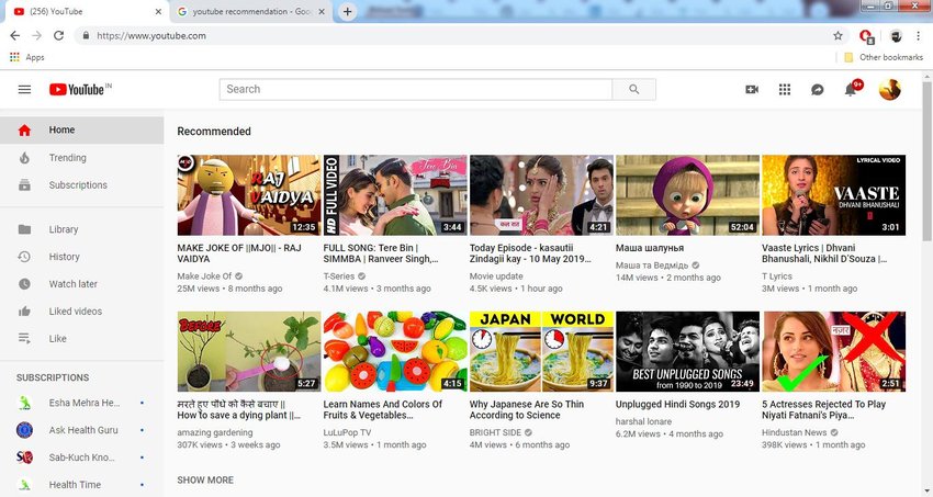 Youtube Desktop Com. Recommendation Display on YouTube Desktop Home II